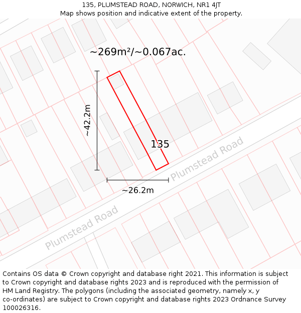 135, PLUMSTEAD ROAD, NORWICH, NR1 4JT: Plot and title map