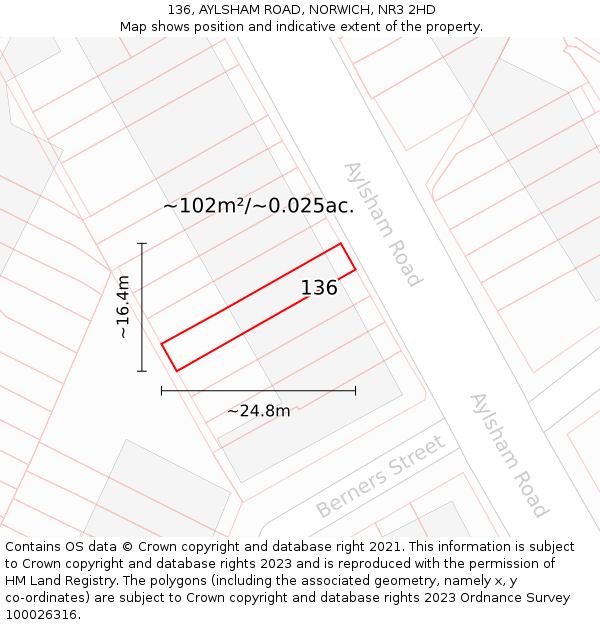 136, AYLSHAM ROAD, NORWICH, NR3 2HD: Plot and title map