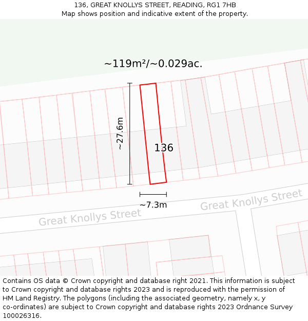 136, GREAT KNOLLYS STREET, READING, RG1 7HB: Plot and title map