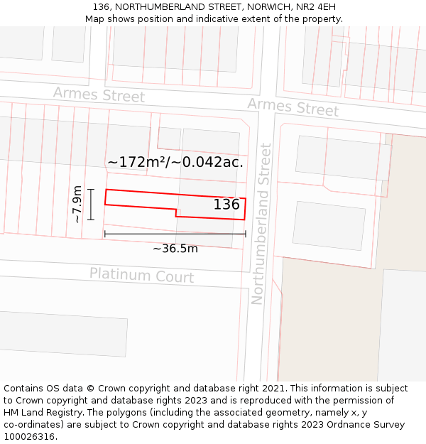 136, NORTHUMBERLAND STREET, NORWICH, NR2 4EH: Plot and title map