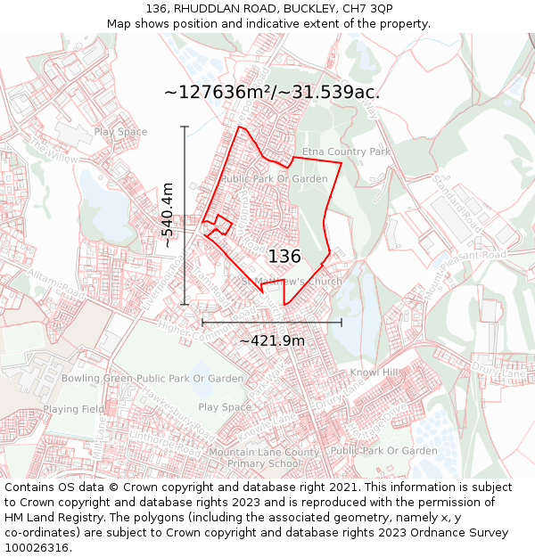 136, RHUDDLAN ROAD, BUCKLEY, CH7 3QP: Plot and title map