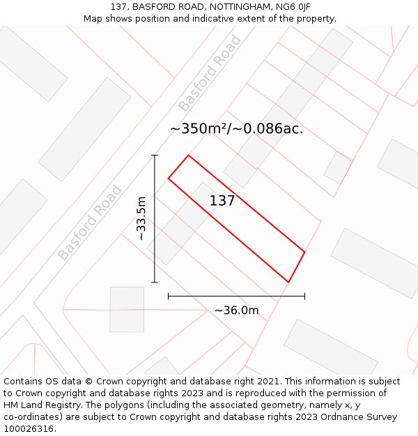 137, BASFORD ROAD, NOTTINGHAM, NG6 0JF: Plot and title map