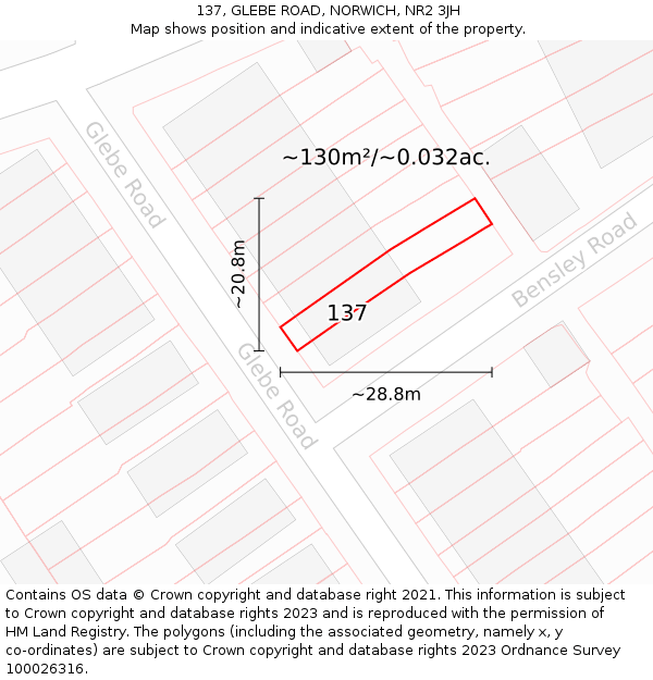 137, GLEBE ROAD, NORWICH, NR2 3JH: Plot and title map