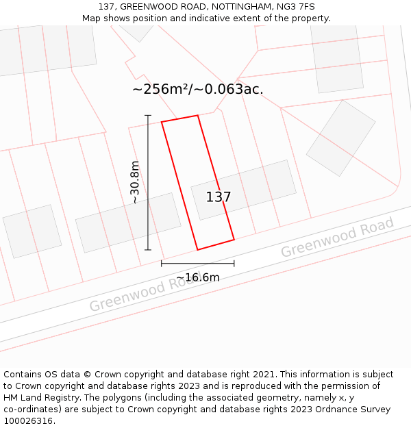 137, GREENWOOD ROAD, NOTTINGHAM, NG3 7FS: Plot and title map