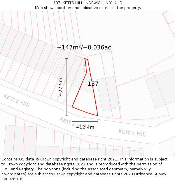 137, KETTS HILL, NORWICH, NR1 4HD: Plot and title map