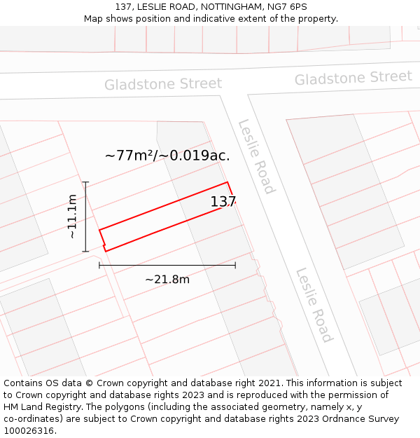 137, LESLIE ROAD, NOTTINGHAM, NG7 6PS: Plot and title map