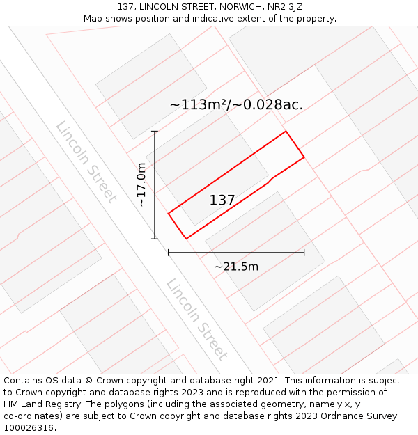 137, LINCOLN STREET, NORWICH, NR2 3JZ: Plot and title map