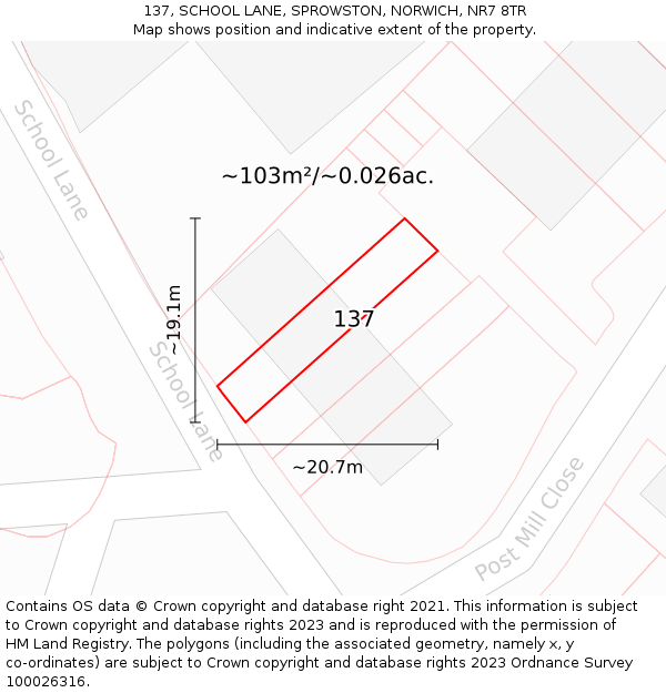137, SCHOOL LANE, SPROWSTON, NORWICH, NR7 8TR: Plot and title map