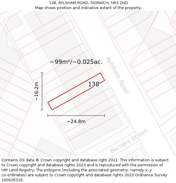 138, AYLSHAM ROAD, NORWICH, NR3 2HD: Plot and title map