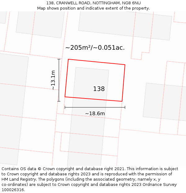 138, CRANWELL ROAD, NOTTINGHAM, NG8 6NU: Plot and title map
