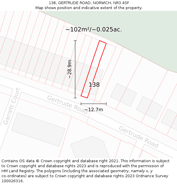 138, GERTRUDE ROAD, NORWICH, NR3 4SF: Plot and title map