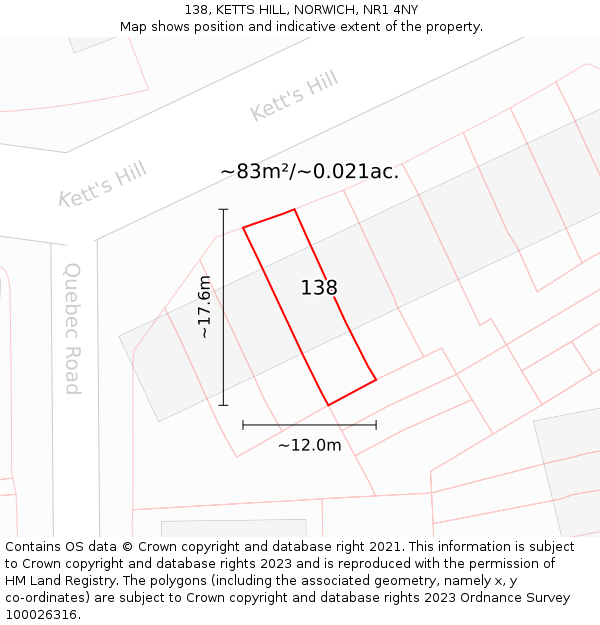 138, KETTS HILL, NORWICH, NR1 4NY: Plot and title map