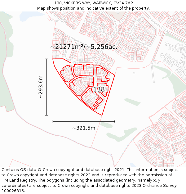 138, VICKERS WAY, WARWICK, CV34 7AP: Plot and title map