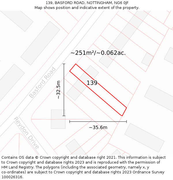 139, BASFORD ROAD, NOTTINGHAM, NG6 0JF: Plot and title map