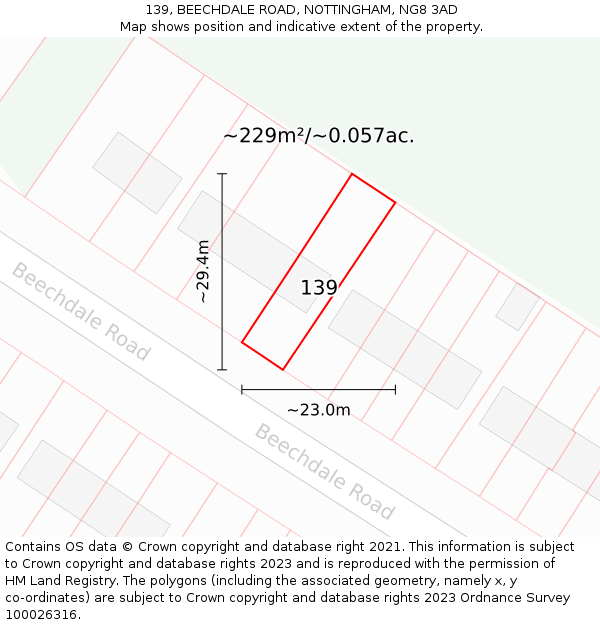 139, BEECHDALE ROAD, NOTTINGHAM, NG8 3AD: Plot and title map