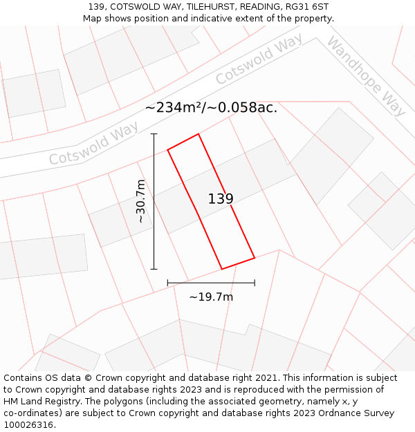 139, COTSWOLD WAY, TILEHURST, READING, RG31 6ST: Plot and title map