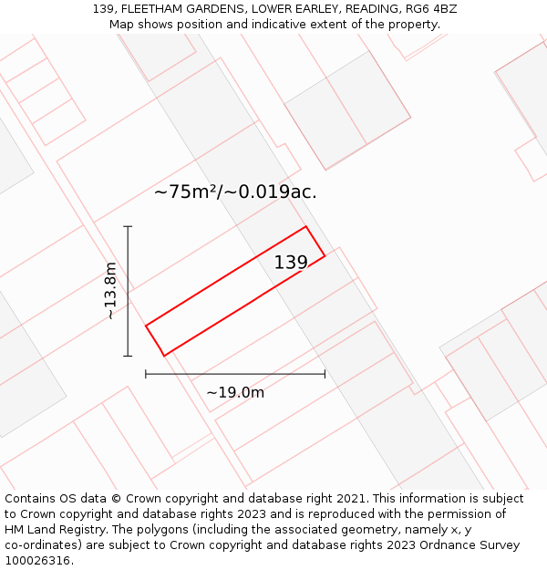139, FLEETHAM GARDENS, LOWER EARLEY, READING, RG6 4BZ: Plot and title map