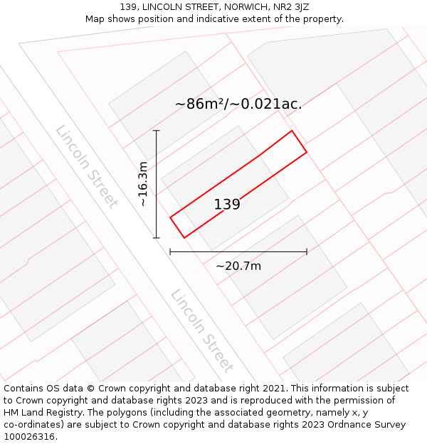 139, LINCOLN STREET, NORWICH, NR2 3JZ: Plot and title map