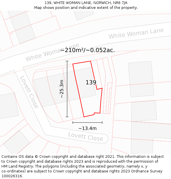 139, WHITE WOMAN LANE, NORWICH, NR6 7JA: Plot and title map
