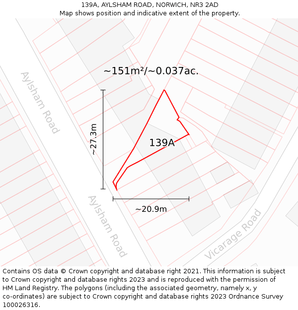 139A, AYLSHAM ROAD, NORWICH, NR3 2AD: Plot and title map