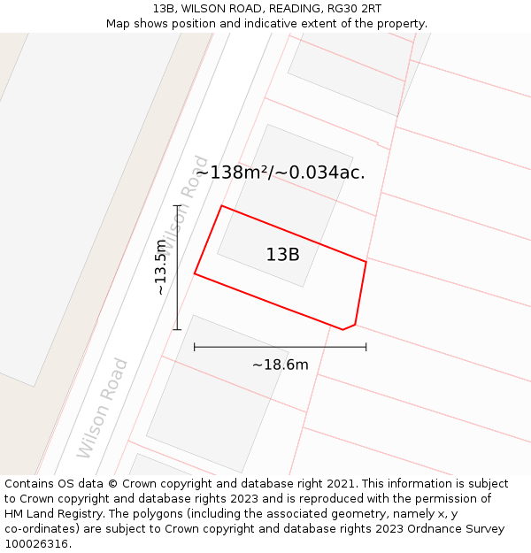 13B, WILSON ROAD, READING, RG30 2RT: Plot and title map