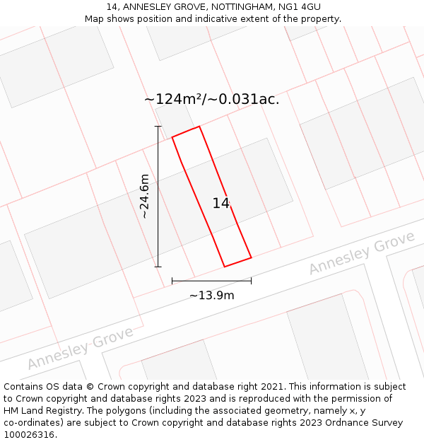 14, ANNESLEY GROVE, NOTTINGHAM, NG1 4GU: Plot and title map