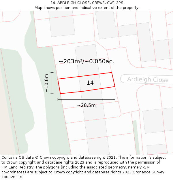 14, ARDLEIGH CLOSE, CREWE, CW1 3PS: Plot and title map