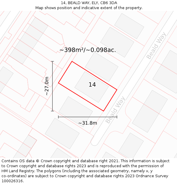 14, BEALD WAY, ELY, CB6 3DA: Plot and title map