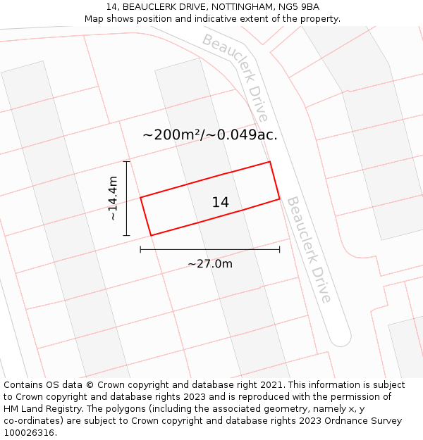 14, BEAUCLERK DRIVE, NOTTINGHAM, NG5 9BA: Plot and title map