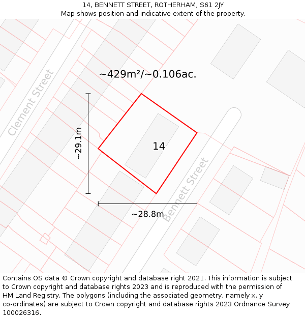 14, BENNETT STREET, ROTHERHAM, S61 2JY: Plot and title map