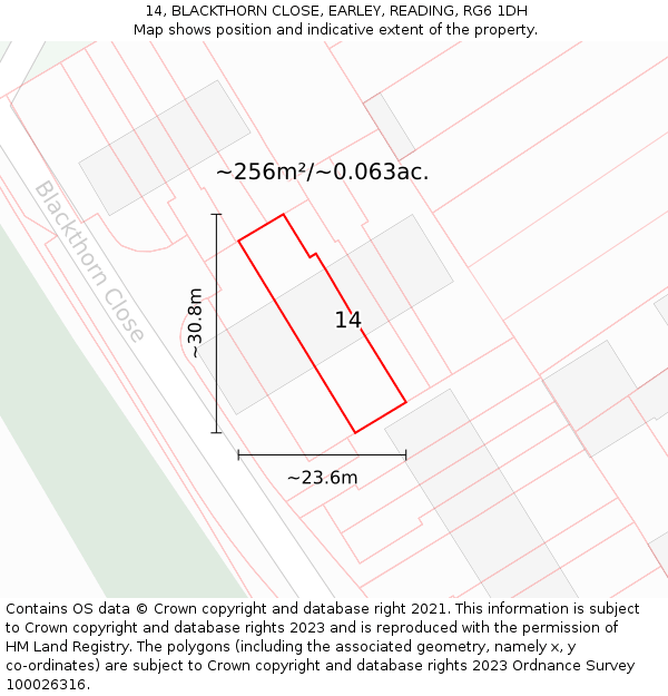 14, BLACKTHORN CLOSE, EARLEY, READING, RG6 1DH: Plot and title map