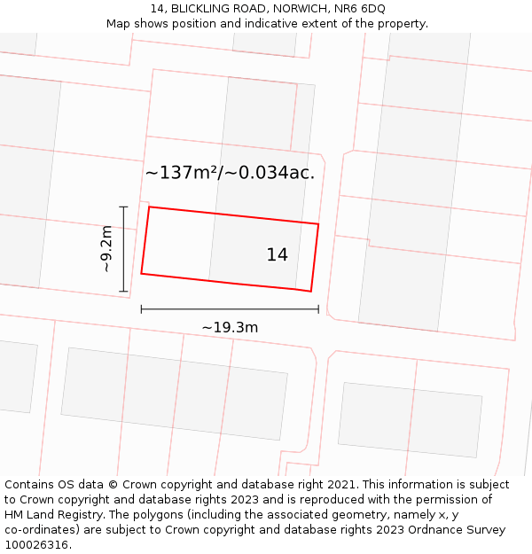 14, BLICKLING ROAD, NORWICH, NR6 6DQ: Plot and title map