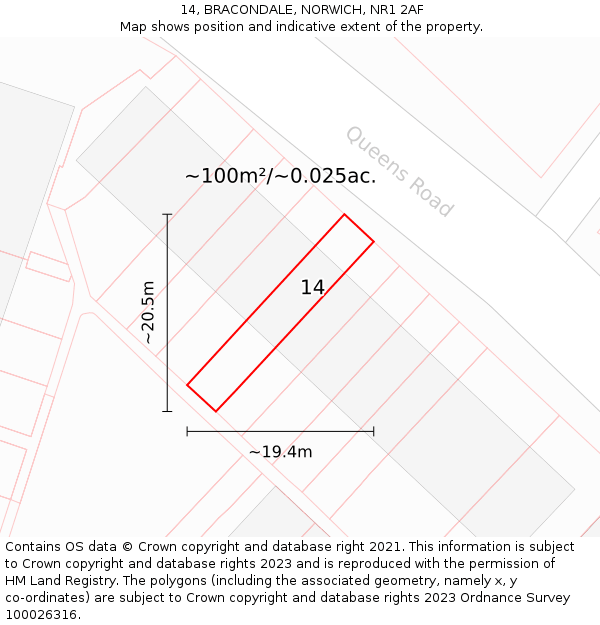 14, BRACONDALE, NORWICH, NR1 2AF: Plot and title map