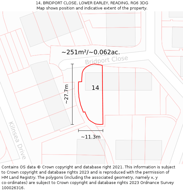 14, BRIDPORT CLOSE, LOWER EARLEY, READING, RG6 3DG: Plot and title map