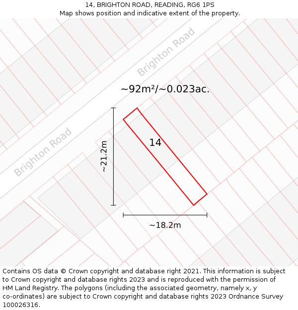 14, BRIGHTON ROAD, READING, RG6 1PS: Plot and title map