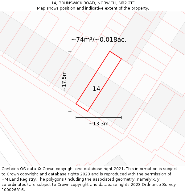 14, BRUNSWICK ROAD, NORWICH, NR2 2TF: Plot and title map