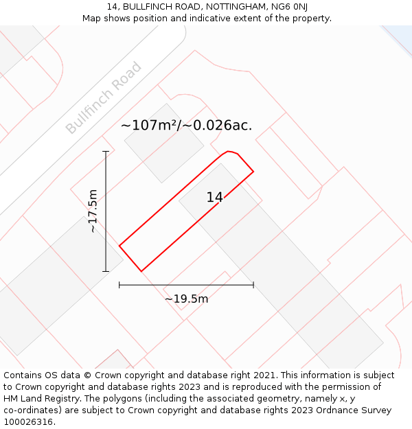 14, BULLFINCH ROAD, NOTTINGHAM, NG6 0NJ: Plot and title map