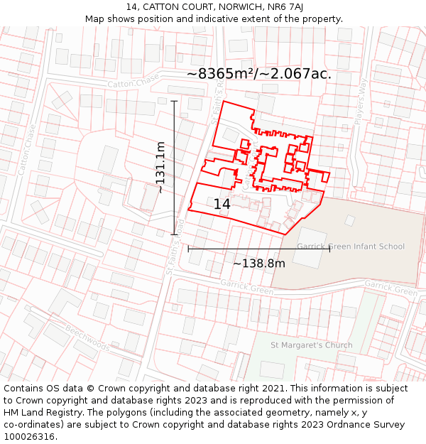 14, CATTON COURT, NORWICH, NR6 7AJ: Plot and title map