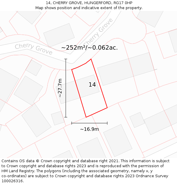 14, CHERRY GROVE, HUNGERFORD, RG17 0HP: Plot and title map