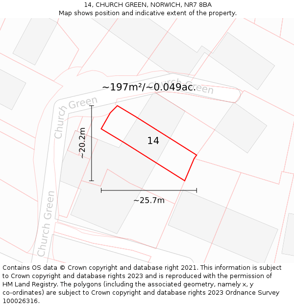 14, CHURCH GREEN, NORWICH, NR7 8BA: Plot and title map
