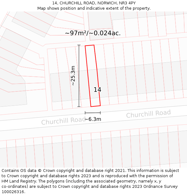 14, CHURCHILL ROAD, NORWICH, NR3 4PY: Plot and title map