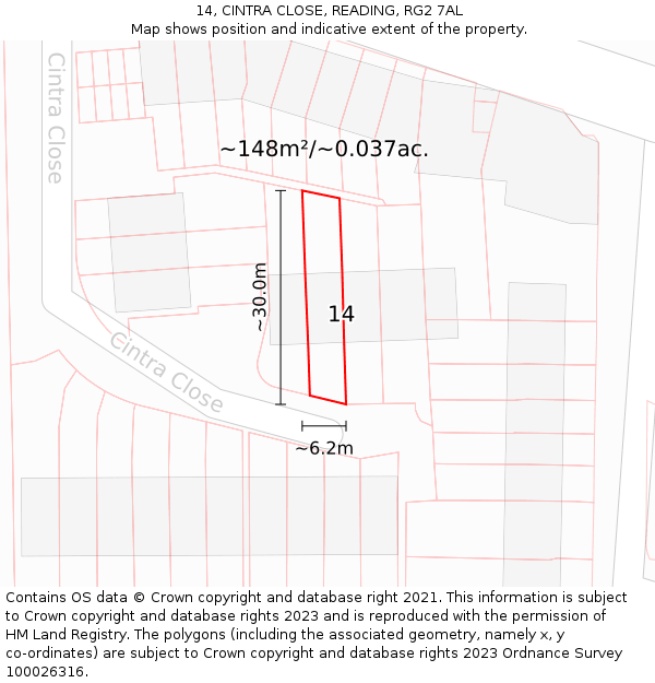14, CINTRA CLOSE, READING, RG2 7AL: Plot and title map