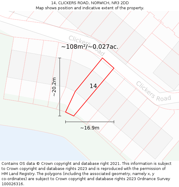 14, CLICKERS ROAD, NORWICH, NR3 2DD: Plot and title map