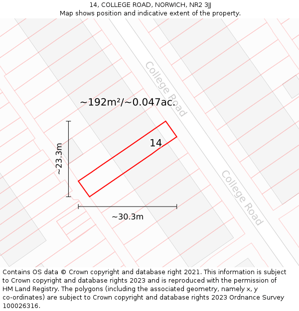 14, COLLEGE ROAD, NORWICH, NR2 3JJ: Plot and title map