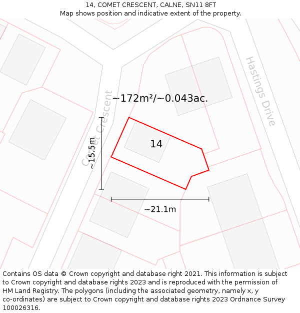 14, COMET CRESCENT, CALNE, SN11 8FT: Plot and title map