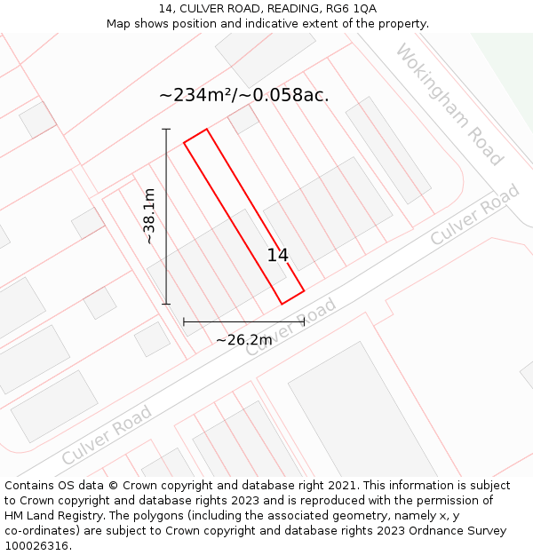 14, CULVER ROAD, READING, RG6 1QA: Plot and title map