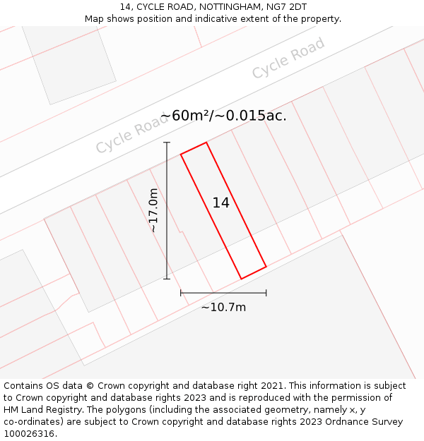14, CYCLE ROAD, NOTTINGHAM, NG7 2DT: Plot and title map