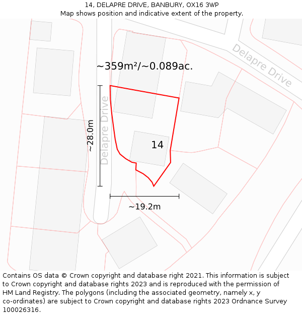 14, DELAPRE DRIVE, BANBURY, OX16 3WP: Plot and title map