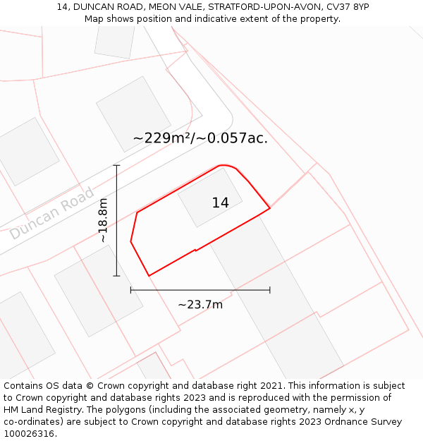 14, DUNCAN ROAD, MEON VALE, STRATFORD-UPON-AVON, CV37 8YP: Plot and title map