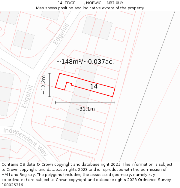 14, EDGEHILL, NORWICH, NR7 0UY: Plot and title map